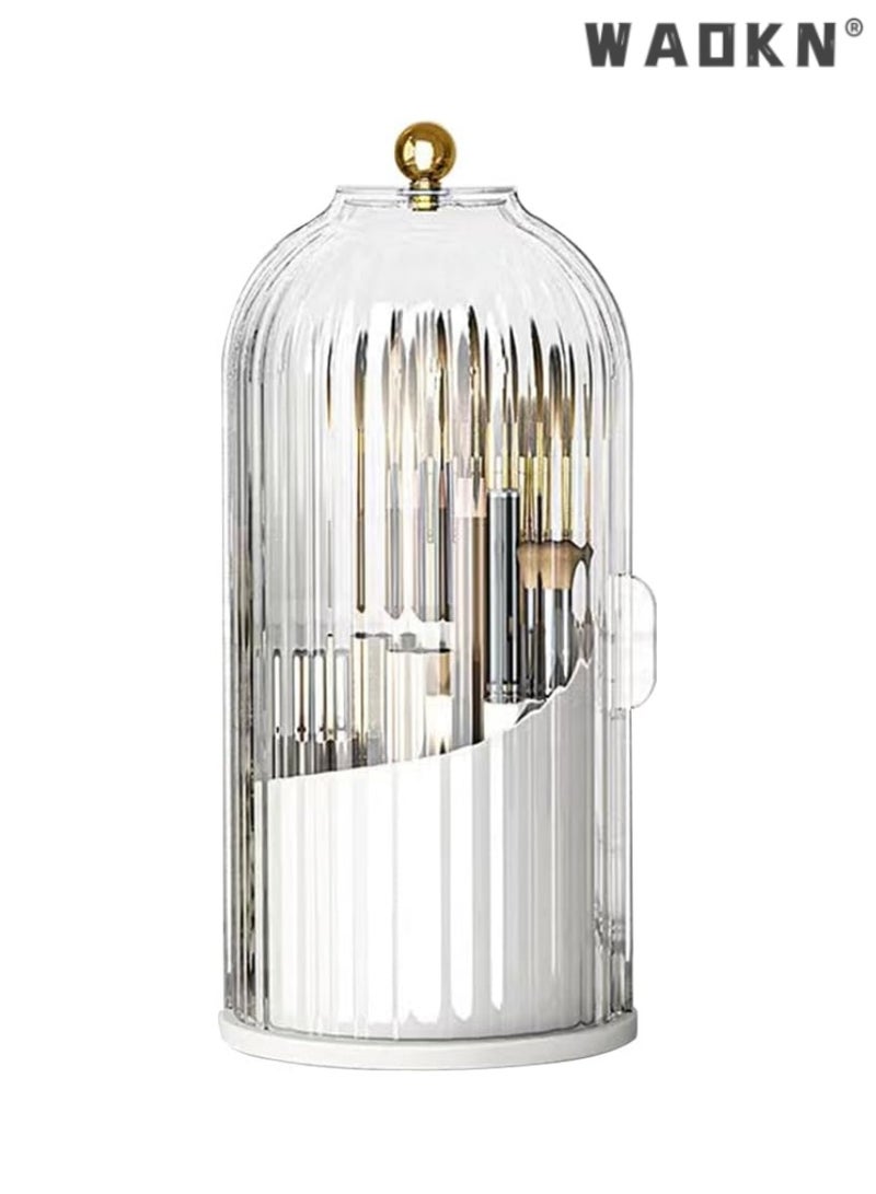 دبليو أيه أو كي أن فرشاة مستحضرات التجميل تخزين مربع 360 درجة دوارة مستحضرات التجميل تخزين الرف ، مع غطاء الغبار ، مستحضرات التجميل الجدول تخزين مربع ، حمام أعلى الجدول ( أسود شفاف ) - Image 5