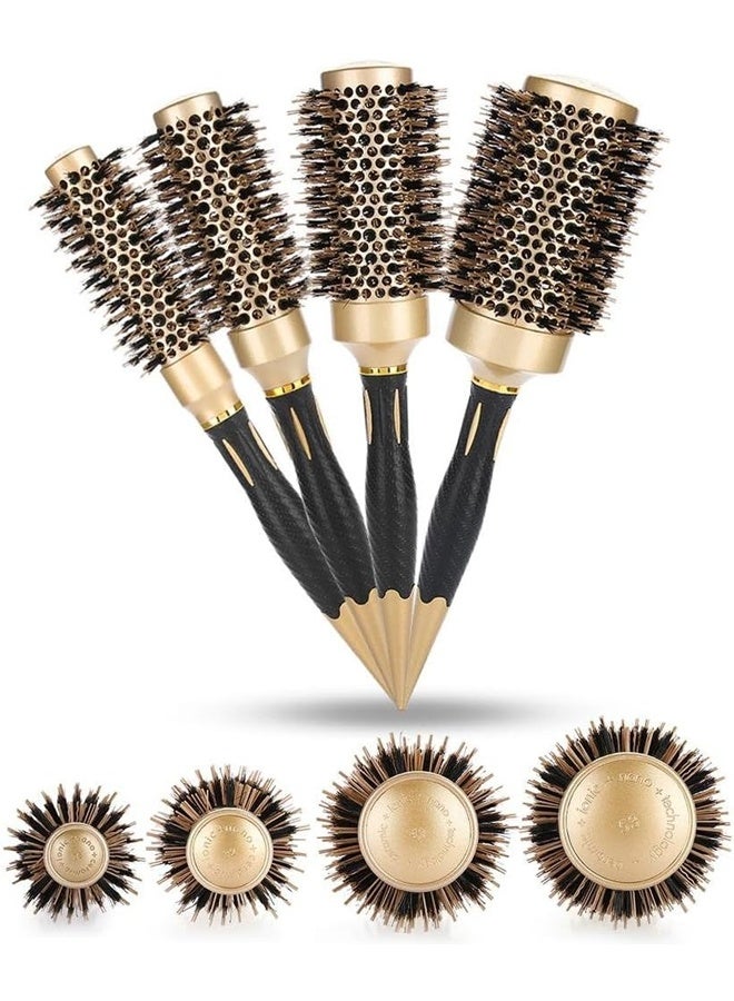 DUNISO 4 Piece of Round Thermal Hair Brush Set, 4 in 1 Instant Heat Styling Brush Anion Anti-static Large Hair Brushes for Blow Drying, Curling&Straightening, Volume and Shine - Image 1