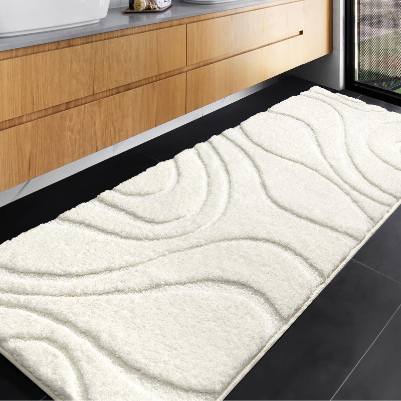 DEXDE White Bathroom Rugs 24x60, Non Slip Washable Absorbent Long Bathroom Mat Runner Rug Plush Fluffy Ultra Soft Microfiber Thick Matts for Bathroom, Floor, Shower, Home Decor Accessories - Image 1