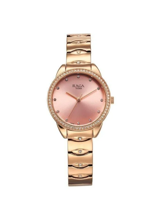 تيتان Raga Showstopper Quartz Analog Pink Dial Rose Gold Metal Strap Watch for Women - 95281WM01