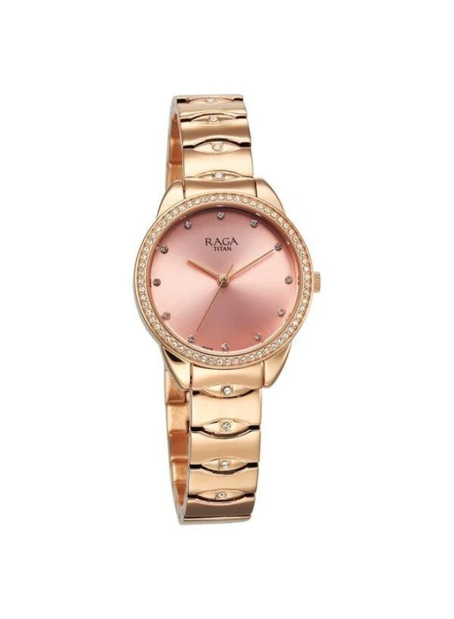 تيتان Raga Showstopper Quartz Analog Pink Dial Rose Gold Metal Strap Watch for Women - 95281WM01