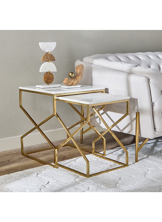 Home Box - Otis Genuine Marble Top Nest of Tables - Set of 2 - Image 1