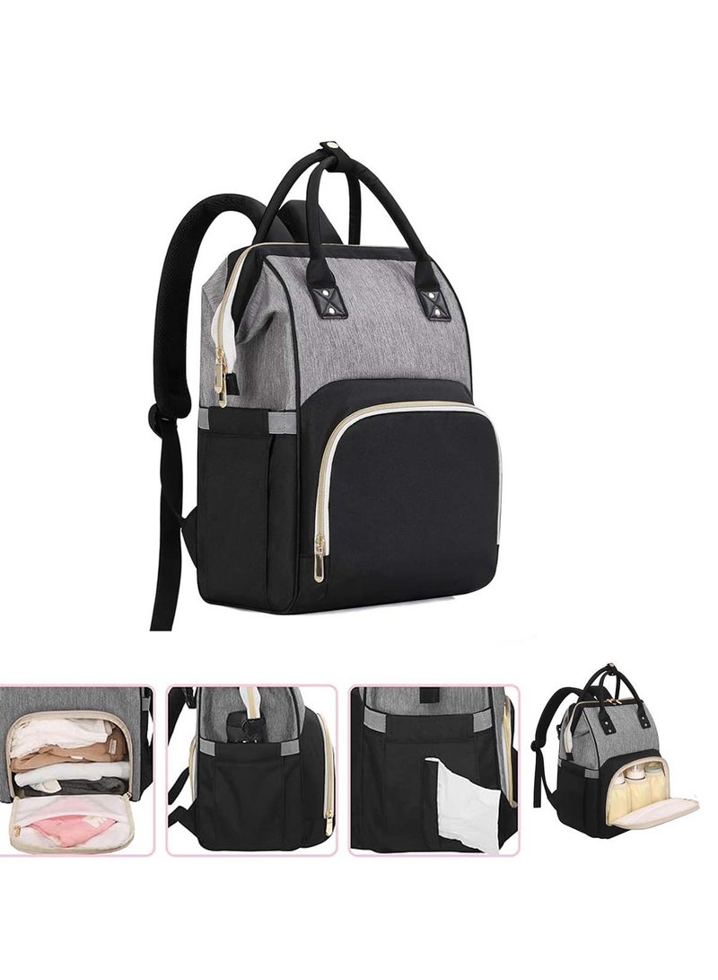 حقيبة سفر عصرية باللونين الرمادي والأسود للأمهات والأطفال - أنيقة وعملية - Image 1