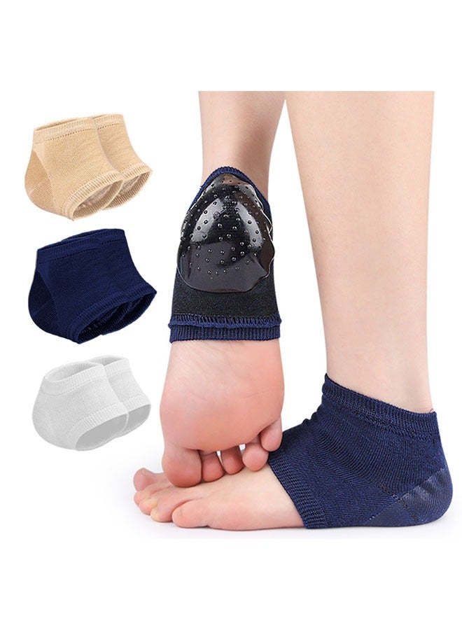 3 Pair Of Moisturizing Gel Socks, Soft Gel Heel Repair Cracked Heels Treatment, Dry Foot Skin Open Toe Silicone Sock For Spa, Day Night Care For Heel Women/Men (Blue/White/Skin Tone) - Image 1