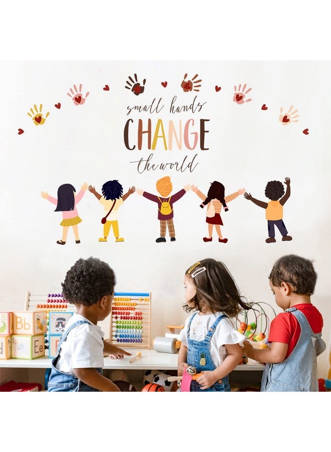Mfault Inspirational Small Hands Change The World Handprint Wall Decals Stickers, Diversity Inclusion Equality Nursery Decorations Bedroom Playroom Classroom Art, Neutral Toddler Kids Room Decor - Image 1