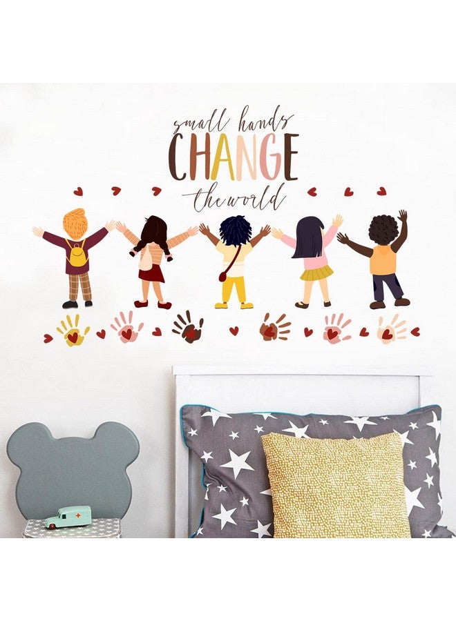 Mfault Inspirational Small Hands Change The World Handprint Wall Decals Stickers, Diversity Inclusion Equality Nursery Decorations Bedroom Playroom Classroom Art, Neutral Toddler Kids Room Decor - Image 5