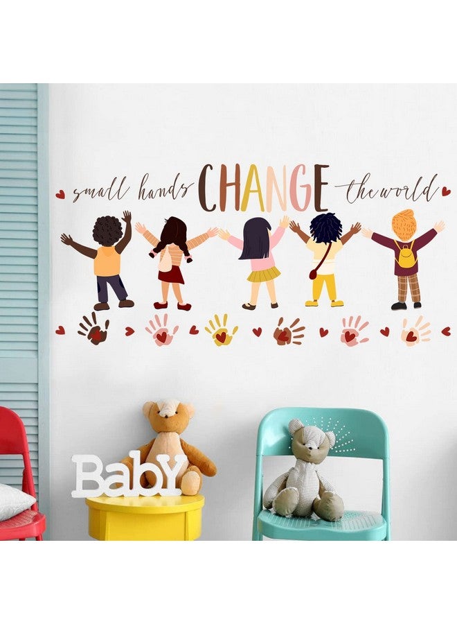 Mfault Inspirational Small Hands Change The World Handprint Wall Decals Stickers, Diversity Inclusion Equality Nursery Decorations Bedroom Playroom Classroom Art, Neutral Toddler Kids Room Decor - Image 4