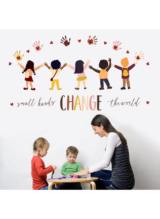 Mfault Inspirational Small Hands Change The World Handprint Wall Decals Stickers, Diversity Inclusion Equality Nursery Decorations Bedroom Playroom Classroom Art, Neutral Toddler Kids Room Decor - Image 3