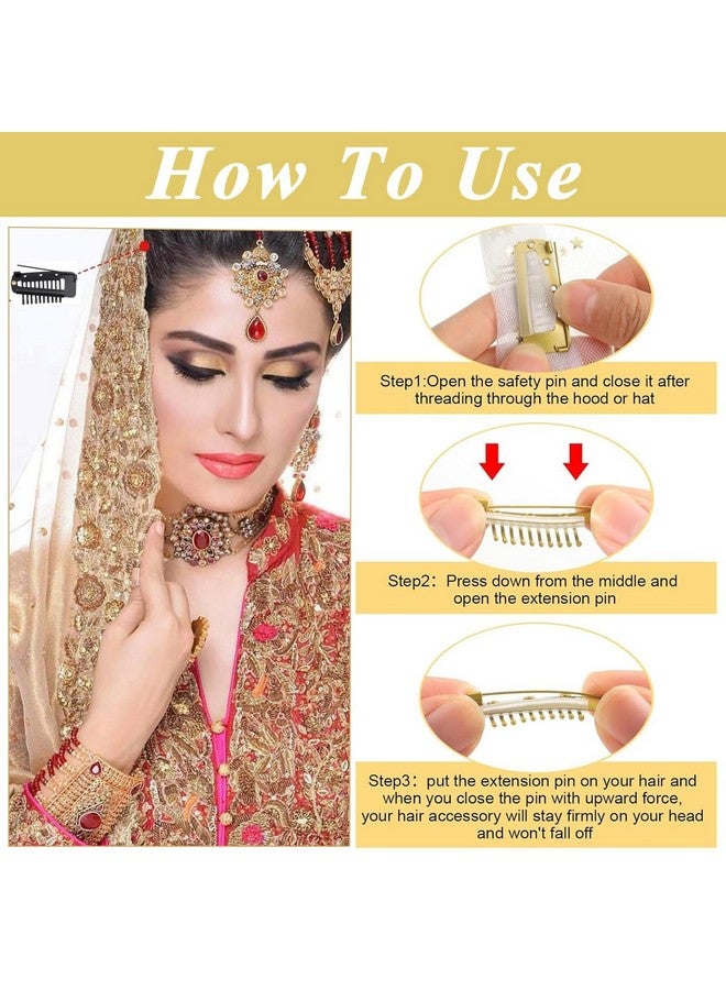 MAYCREATE 6Pcs Chunni Clips Dupatta Clips For Hair,Dupatta Pin For Bride Veil,Strong Grip Stainless Steel Bridal Dupatta Setting Clip With Safety Pins,Headscarf Or Hair Extensions Clips,Multicolor - Image 4