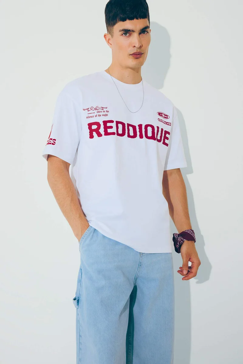 ديفاكتو Boxy Fit Crew Neck Printed Short Sleeve T-Shirt