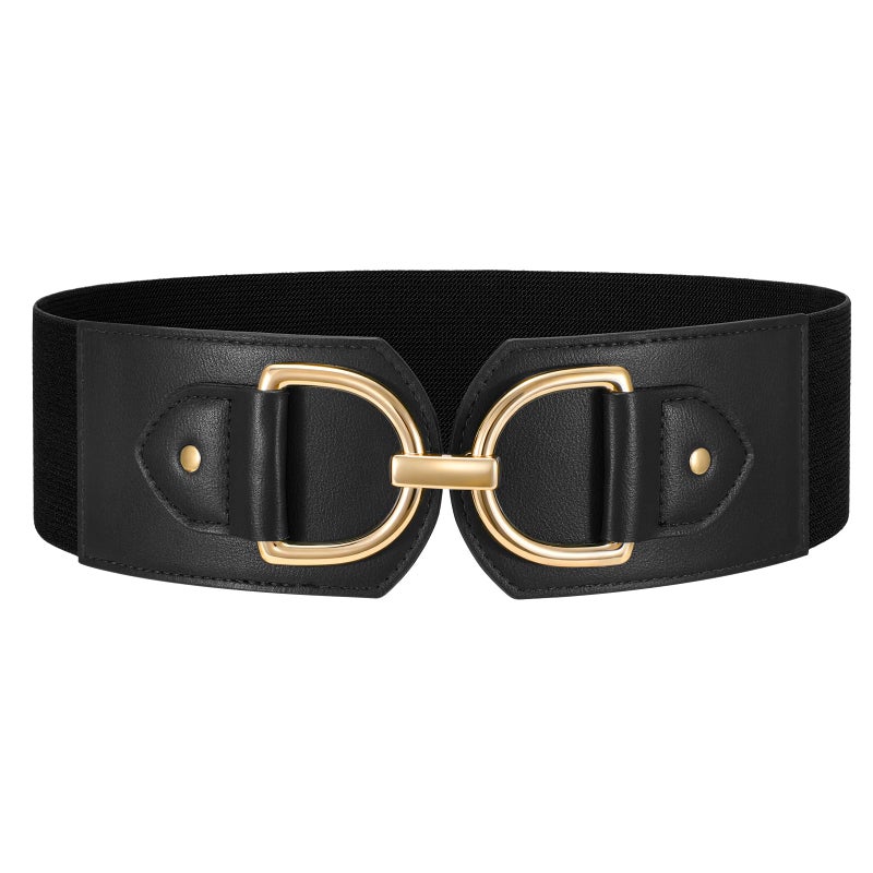 WERFORU Women Elastic Wide Waist Belts for Dresses Fashion Wide Stretchy Belts for Women Big Gold Buckle Thick Dress Belt, A-Black-gold buckle, M: Fit Waist Size 32"-35" - Image 1