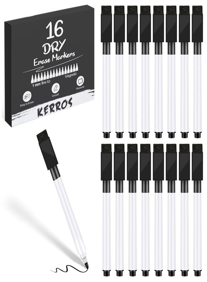 Kerros Black Dry Erase Markers Magnetic Dry Erase Markers Fine Point Tip 16 Pack - Small Whiteboard Markers Dry Erase Marker with Cap for School Office Family - Image 1