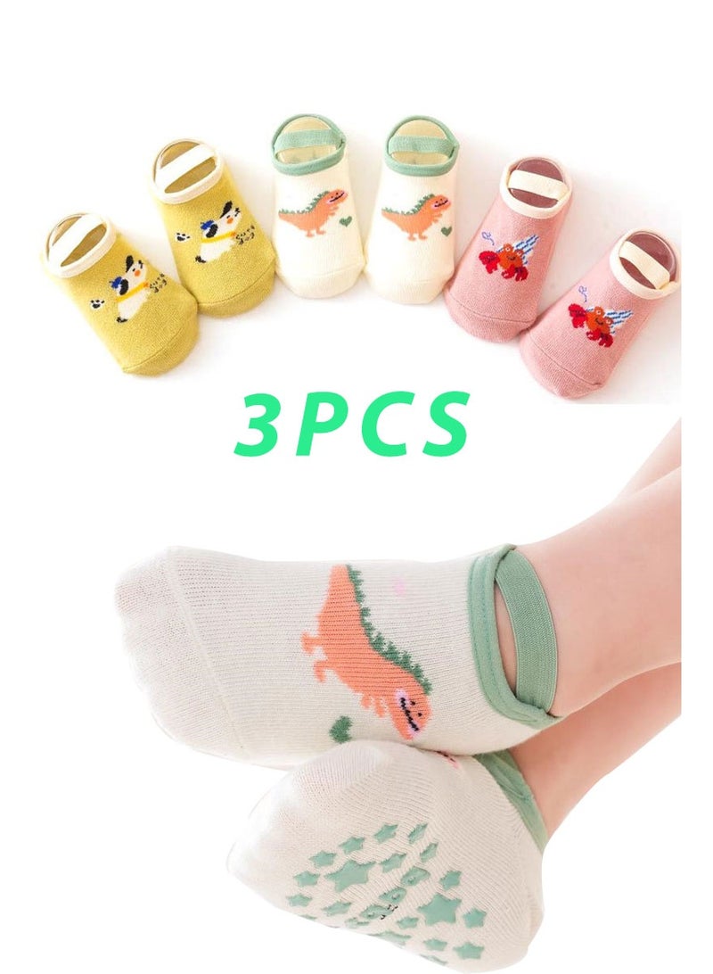 rocooart 3 Pairs of Toddler Non-Slip Socks, Cute Baby Toddler Socks with Anti-Flip Elastic Band, Suitable for 0-12 Months, Small - Image 1