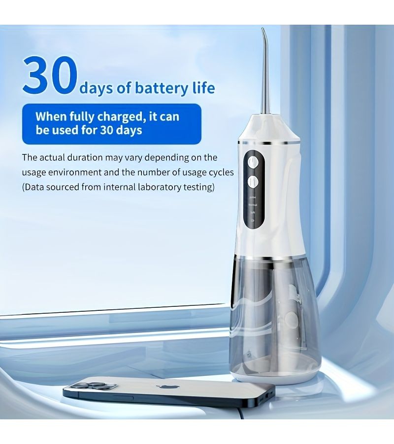 Oral Irrigator Portable Electric Water Flosser With Multi Function Replacement Nozzles Detachable Tank USB Charging Long Battery Life Black - Image 5