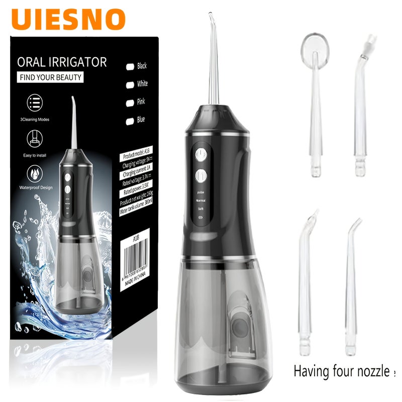 Oral Irrigator Portable Electric Water Flosser With Multi Function Replacement Nozzles Detachable Tank USB Charging Long Battery Life Black - Image 2