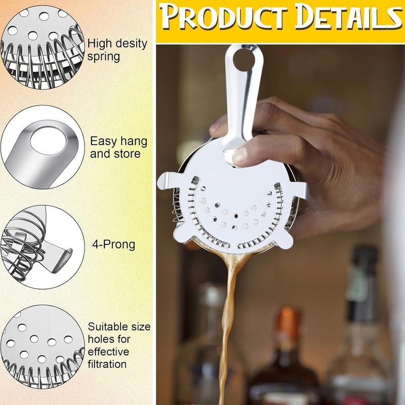 Funnymoom 16 Pack Cocktail Strainer 4 Prong Stainless Steel Bar Bartender Strainer 6 Inches Silver Bar Drink Tool for Bartenders and Mixologists - Image 2
