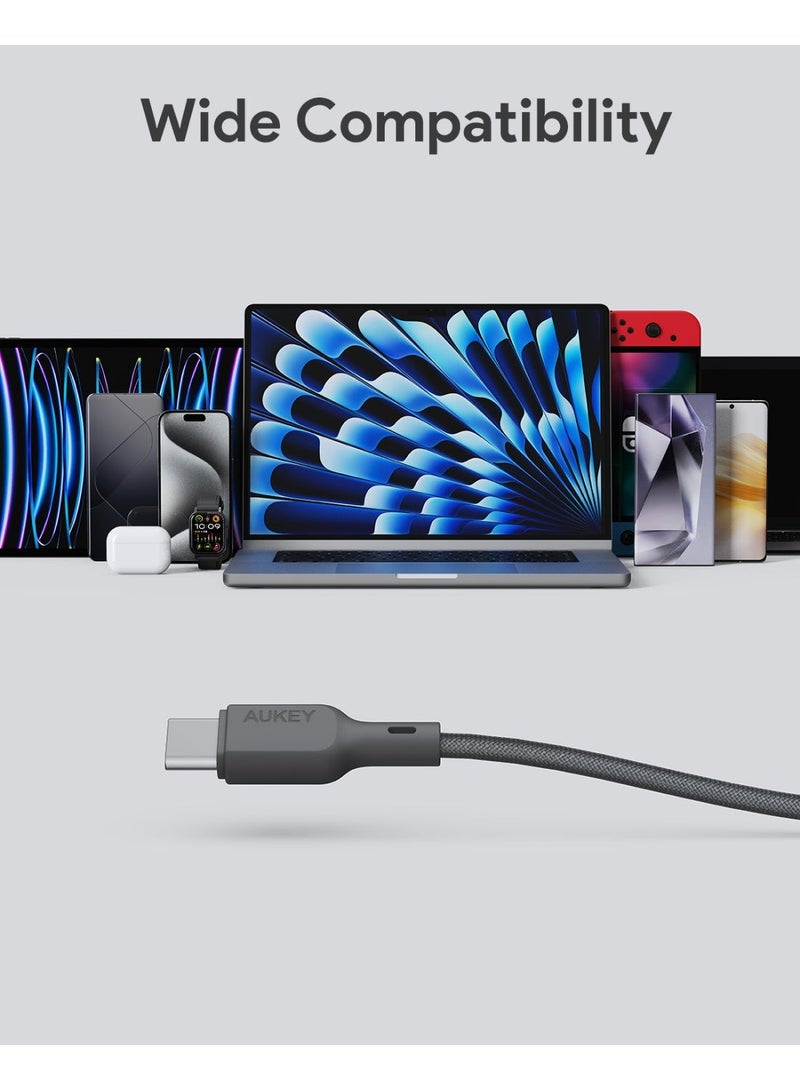 Aukey Circlit Blink 60W Lite Cable 2m. DTY Braided USB-C to USB-C - CB-DCC064 Black grey - Image 2