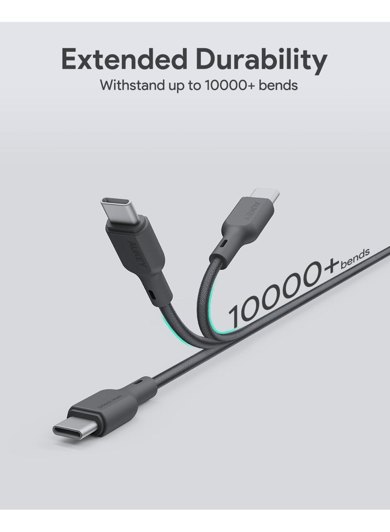Aukey Circlit Blink 60W Lite Cable 2m. DTY Braided USB-C to USB-C - CB-DCC064 Black grey - Image 3