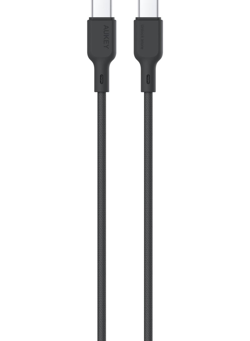Aukey Circlit Blink 60W Lite Cable 2m. DTY Braided USB-C to USB-C - CB-DCC064 Black grey - Image 1