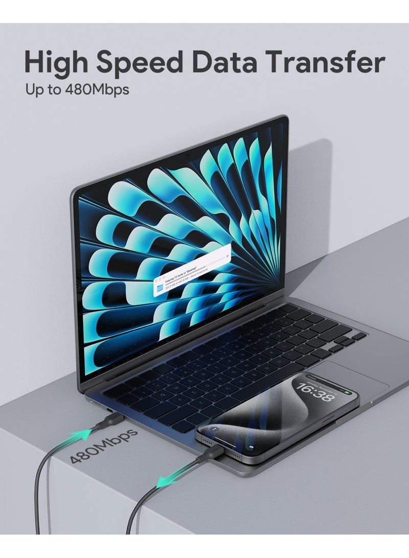 Aukey Circlit Blink 60W Lite Cable 2m. DTY Braided USB-C to USB-C - CB-DCC064 Black grey - Image 5