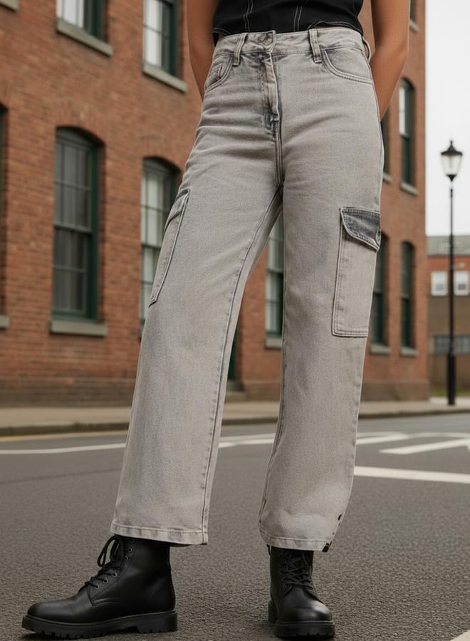 Freehand Grey Mid Rise Flared Jeans - Image 1