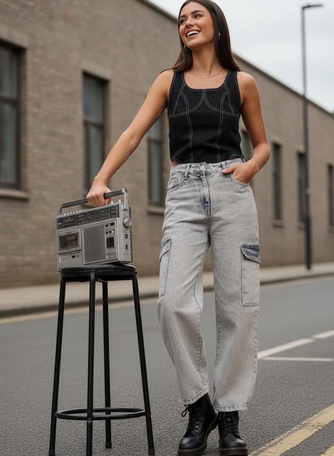 Freehand Grey Mid Rise Flared Jeans - Image 4