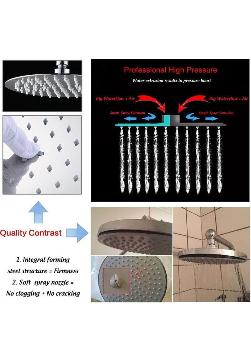 Excefore Rain Shower Head, 8 Inch Round High Pressure Showerhead, Ultra-Thin Stainless Steel 304 High Flow Rainfall Shower Head with Shower Arm  - Image 4