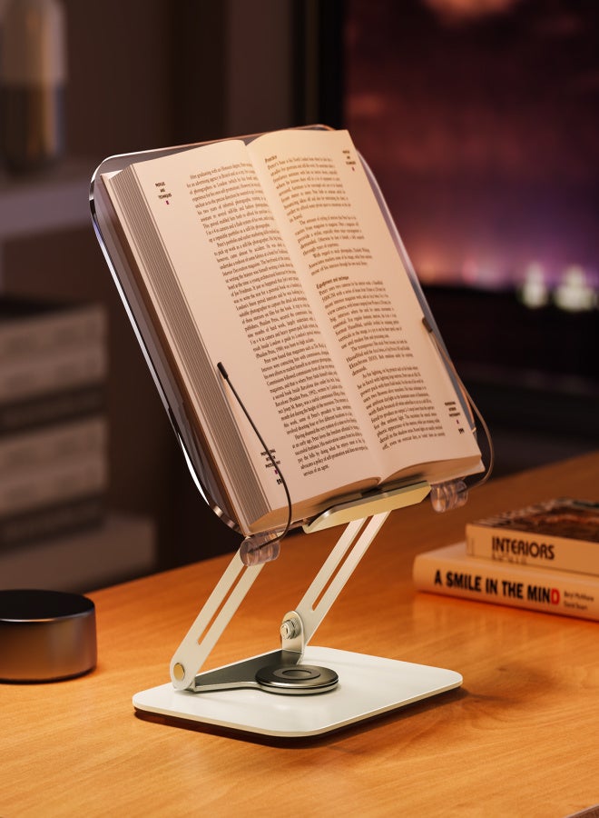 بايسوفيس حامل كتب مكتبي للقراءة بقاعدة دوارة 360 درجة، لوحة أكريليك شفافة، مشابك للصفحات، قابل للطي وتعديل الزاوية، مناسب لكتب الطبخ، والكتب الدراسية، والوصفات، والمجلات، والوثائق، وكتب القصص، وكتب الطبخ. - Image 3