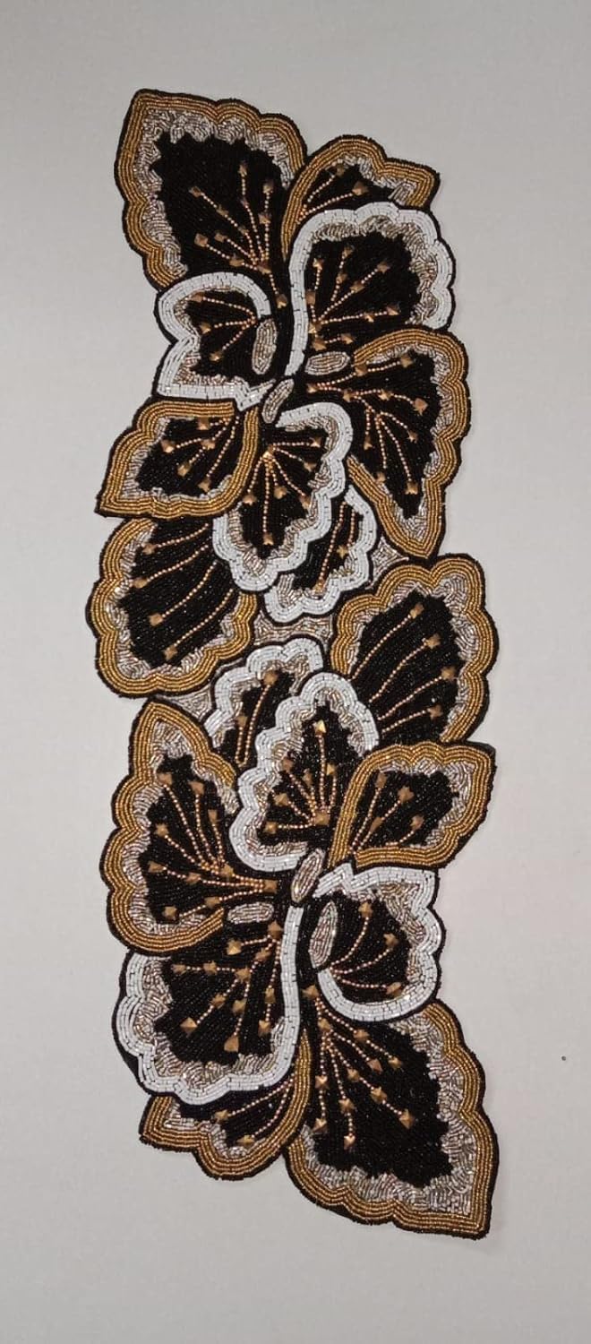AIVIK Handcraft Beaded Dunning Table Runner 13x36 Black Butterfly