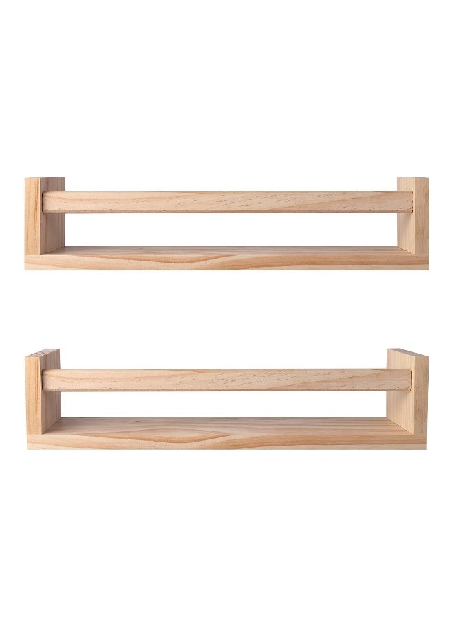 2Pcs Floating Wall Shelves, Naturel Wood Floating Wall Bookshelf Nursery Bookshelves for Bathroom Decor Kitchen Spice Rack Bookshelf Organizer  - Image 1