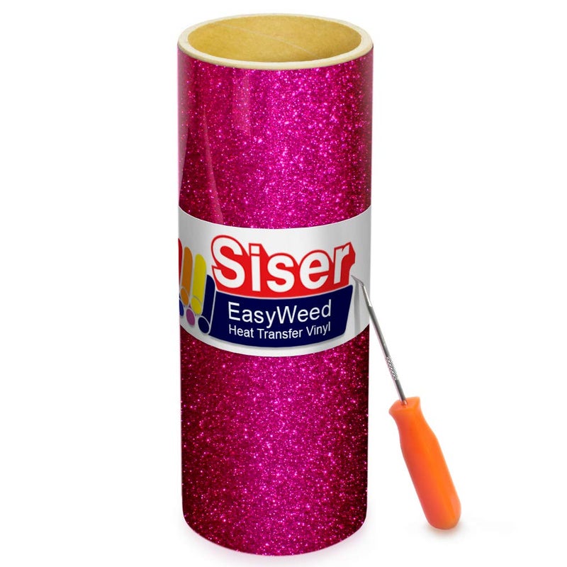 Siser Glitter Hot Pink Easyweed Heat Transfer Craft Vinyl Roll Including Stainless Steel Weeding Tool 3 Feet x 10 Inches