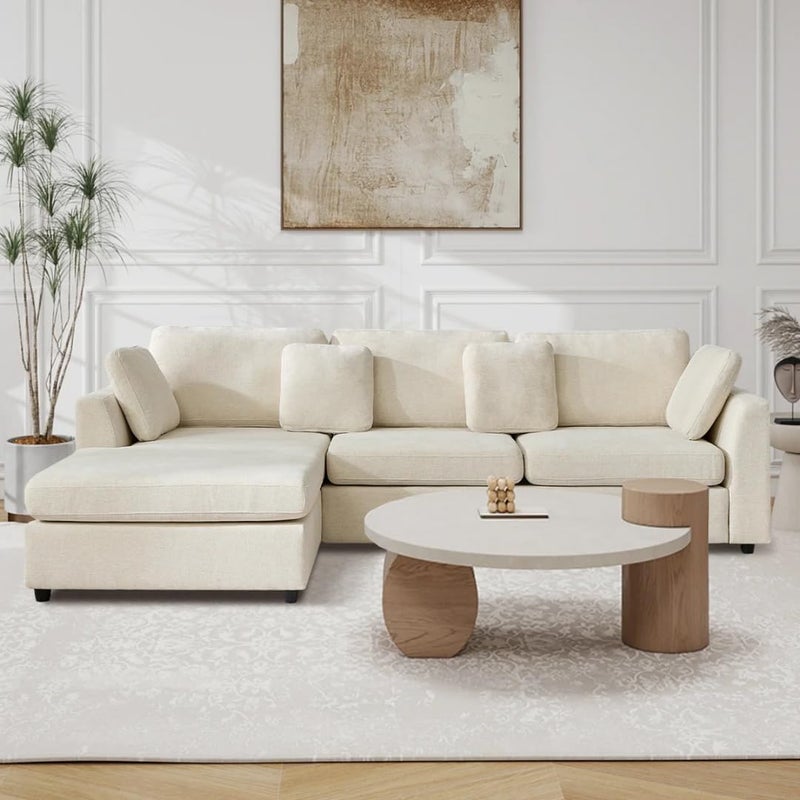 Modern 2-Piece Upholstered Sectional Sofa with Convertible Chaise Lounge - Beige, Left Hand Facing - Image 1