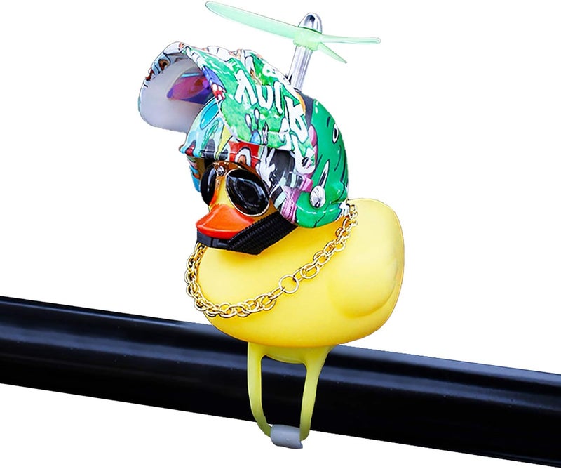wonuu Rubber Duck Toy Car Ornaments Yellow Duck Car Dashboard Decorations Squeeze Duck Bicycle Horns with Propeller Helmet - Image 1