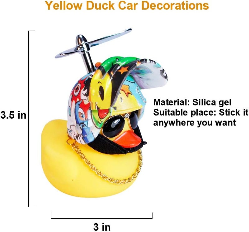 wonuu Rubber Duck Toy Car Ornaments Yellow Duck Car Dashboard Decorations Squeeze Duck Bicycle Horns with Propeller Helmet - Image 5