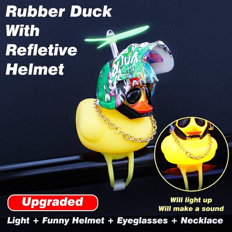 wonuu Rubber Duck Toy Car Ornaments Yellow Duck Car Dashboard Decorations Squeeze Duck Bicycle Horns with Propeller Helmet - Image 2