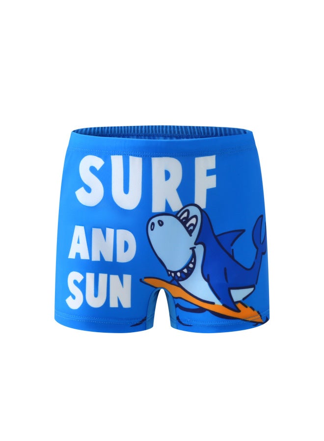 Loquat Direct Supply Children's Swimming Trunks Boys Swimming Suits Cartoon Boys Boxer Shorts Children's Swimming Suits Swimming Cap Set-Color:2301-2 Skateboard Shark- - Image 1