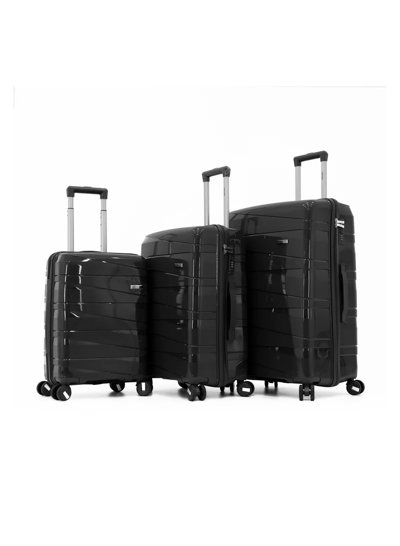 ديليكسي Unbreakable Hardshell PP Luggage Set with 8 Wheels Thick Shell Multi Layer PP 3 Piece Set, 20, 24, 28 Inch (Black)