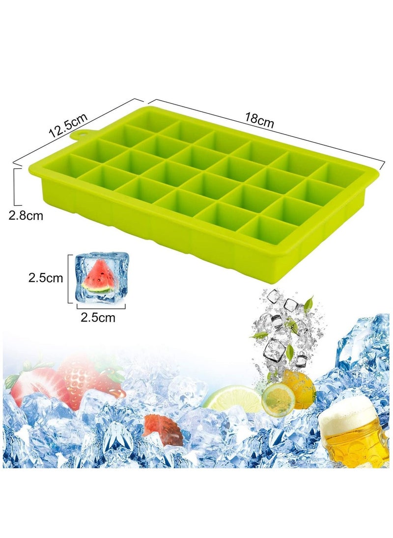 Silicone Food Grade Ice Cube Trays Easy Release Molds 24 Cavities  Green 2Pcs