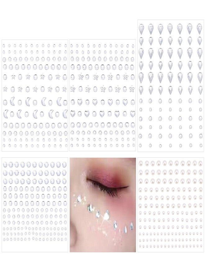 SAOROPEB 5 Sheets Face Gems Face Jewels Stickers, Self Adhesive Eye Body Face Nail Crystal Rhinestones Rainbow for Women Festival Accessory and Nail Art Decorations - Image 1