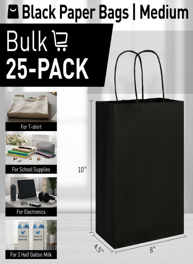SUNCOLOR 25-Pack Black Gift Bags with Handles - 8"x4.5"x10" Medium Goodie Bags for Party Favors, Retail, Halloween & Weddings - Image 2
