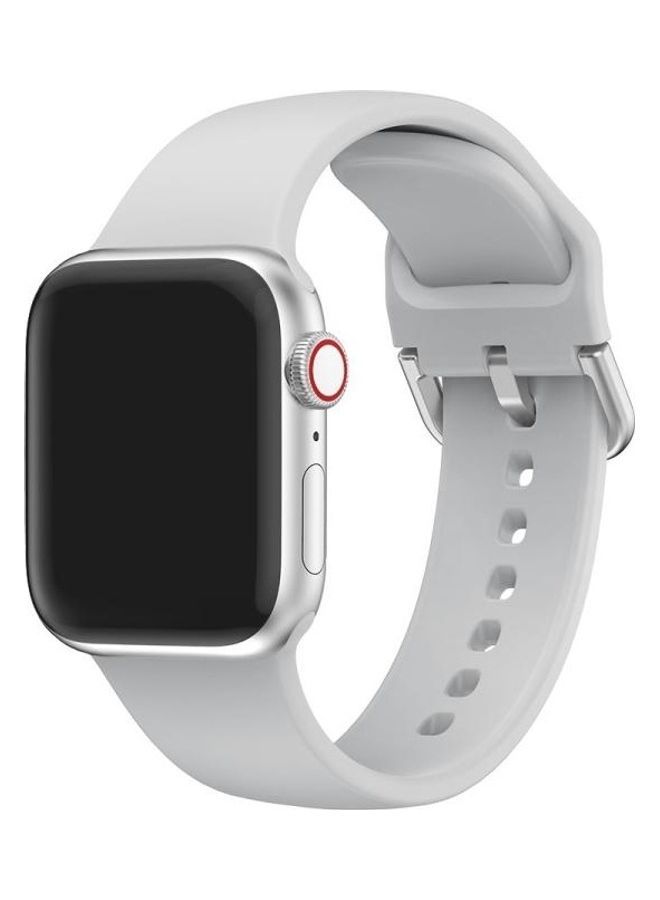 NIBEMINENT Single Colour Silicone Buckle Replacement Strap Watchband for Apple Watch Series 7/6/SE/5/4/3/2/1 38/40/41mm Light Grey  - Image 2