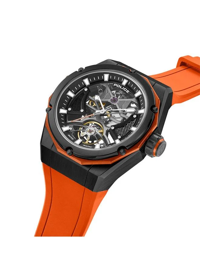 بوليس ساعة دايتون للرجال بقرص أسود وسوار سيليكون برتقالي أوتوماتيكية -  مم