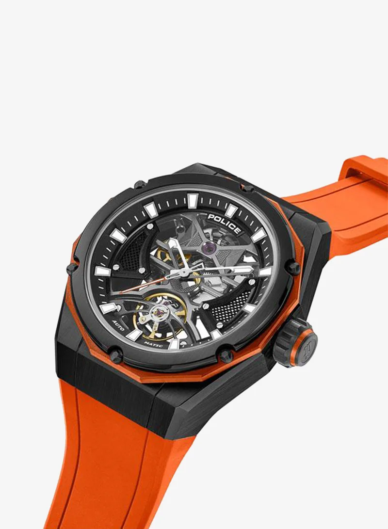 Police Dayton Black Dial Orange Silicone Strap Automatic Watch for Men - 45mm