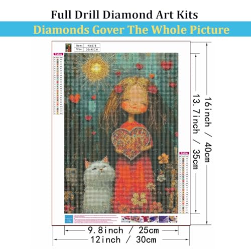 Mosaflare 5D Diamond Painting Kits for Adults, Woman and Cat Diamond Art for Beginners, DIY Full Round Drill Paint by Diamonds Dot Gem Art for Adults, Home Wall Decor 12x16 Inch - Image 5