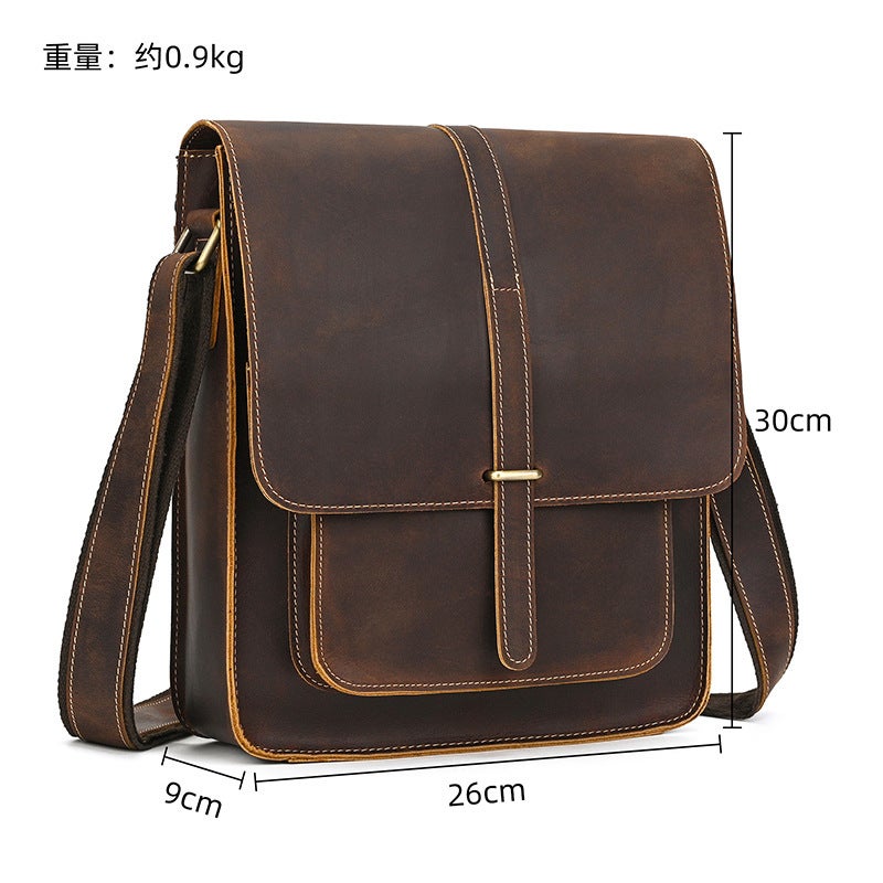 Men'S Genuine Leather Shoulder Bag, Crazy Horse Leather Crossbody Bag, Top Layer Cowhide Flap Shoulder Bag, Ipad Bag, Exclusively For Sales - Image 1