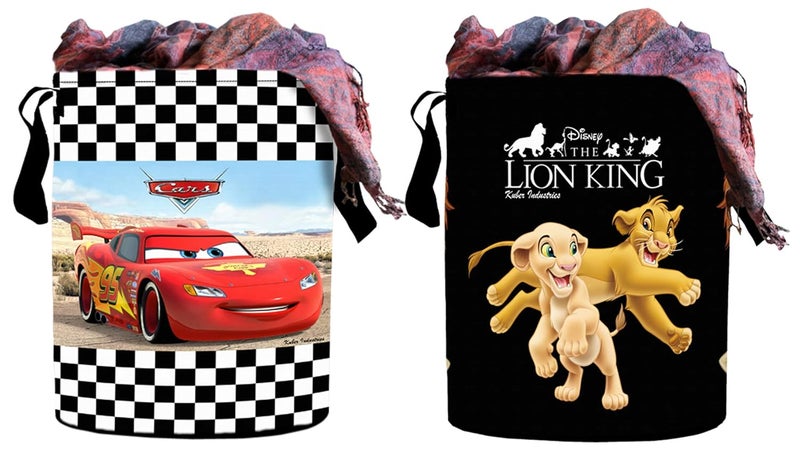 Kuber Industries Disney Print Round Non Woven Fabric Foldable Laundry Organiser with Handles, 45 LTR (Set of 2, Black)-KUBMART11670 - Image 1