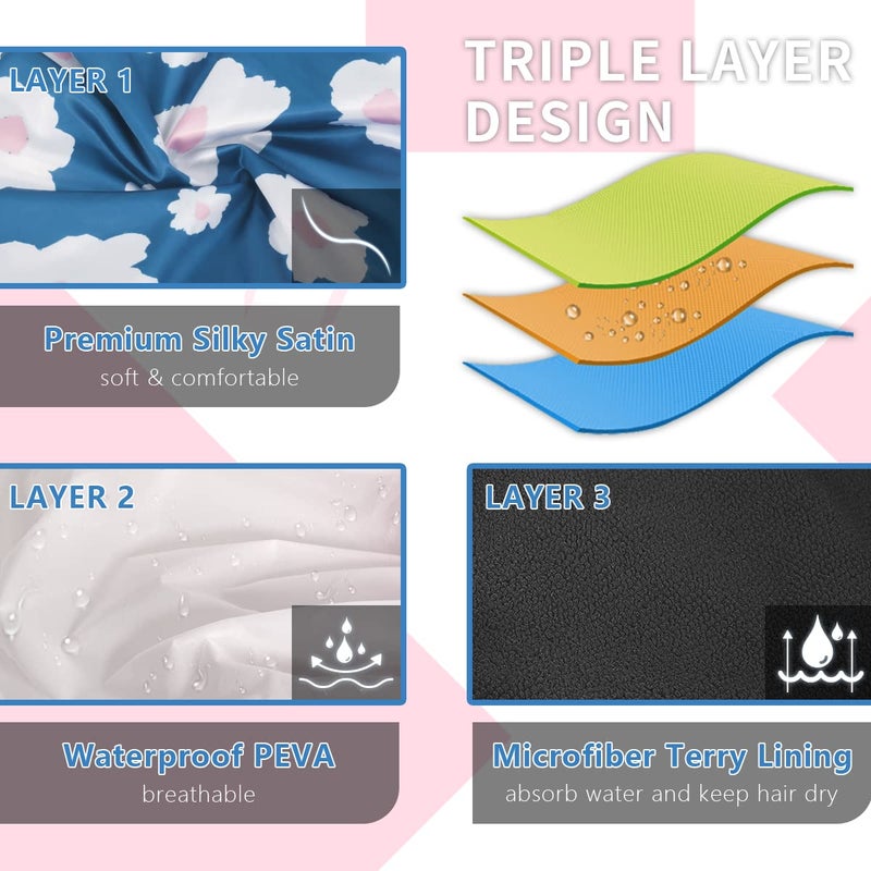 Aquior Shower Cap,Terry Lined Shower Cap for Women Reusable, Triple Layer Waterproof Bath Cap, Extra Large for Women Long Hair - Image 4
