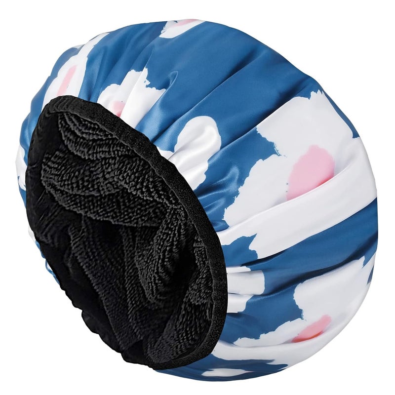 Aquior Shower Cap,Terry Lined Shower Cap for Women Reusable, Triple Layer Waterproof Bath Cap, Extra Large for Women Long Hair - Image 1