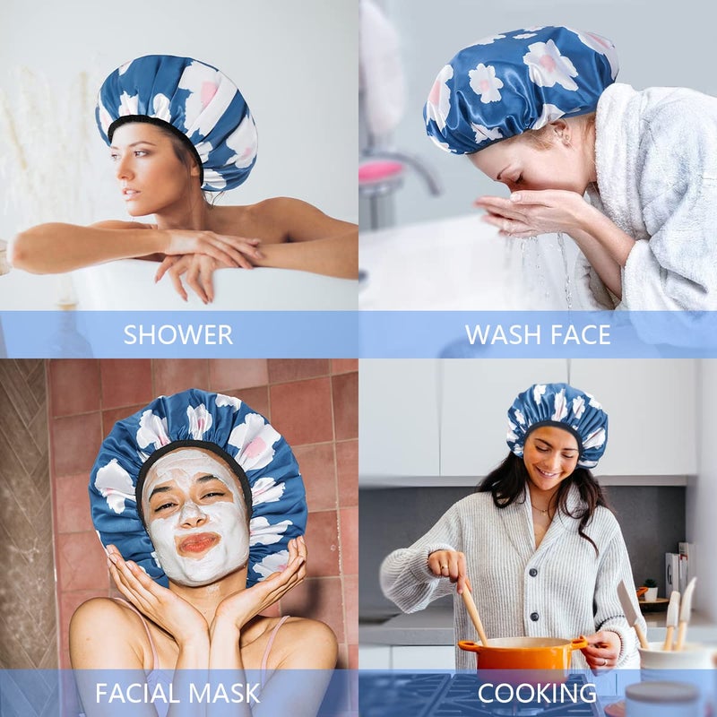 Aquior Shower Cap,Terry Lined Shower Cap for Women Reusable, Triple Layer Waterproof Bath Cap, Extra Large for Women Long Hair - Image 5