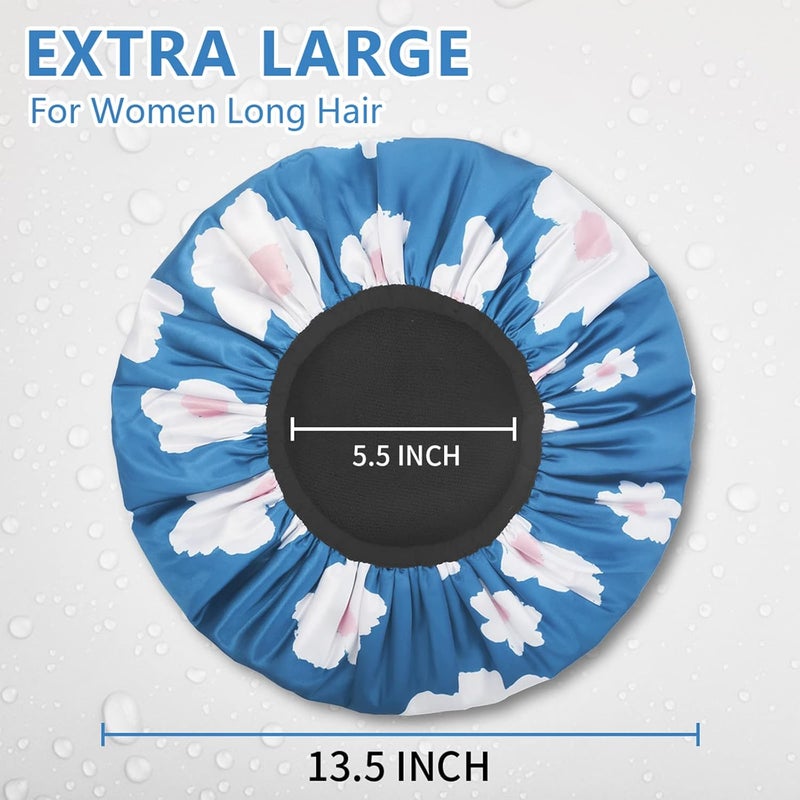 Aquior Shower Cap,Terry Lined Shower Cap for Women Reusable, Triple Layer Waterproof Bath Cap, Extra Large for Women Long Hair - Image 3